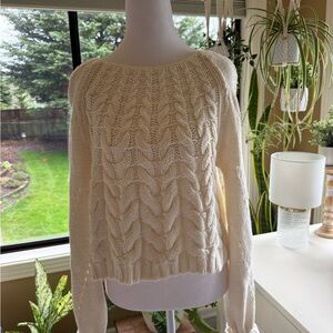 Free People Cream Cable Scoop-Neck Pullover Sweater